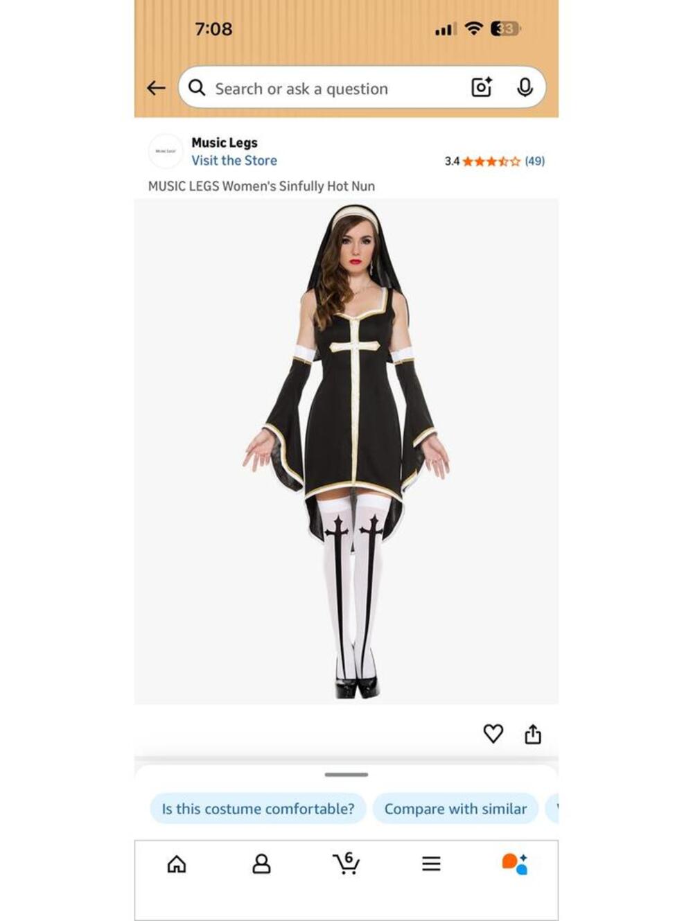 Music Legs Sinfully Hot Nun Costume Black/White Size ML